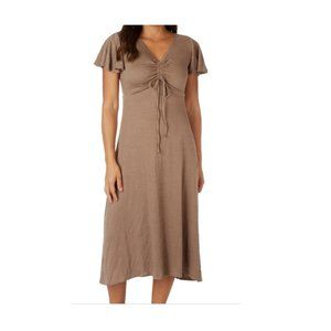 Max Studio Taupe Brown V Neck Midi Dress Size Small NEW $128